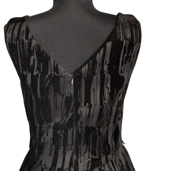 Calvin Klein Size 4 Dress Black Velvet Burnout Sleeveless Fit Flare Midi - Picture 6 of 9